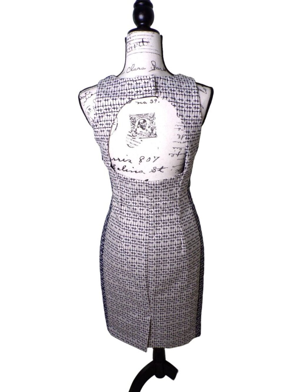 🆕ZARA Cut-Out Back Sleeveless Sheath Dress Navy Blue Off-White Print Medium - Picture 6 of 12